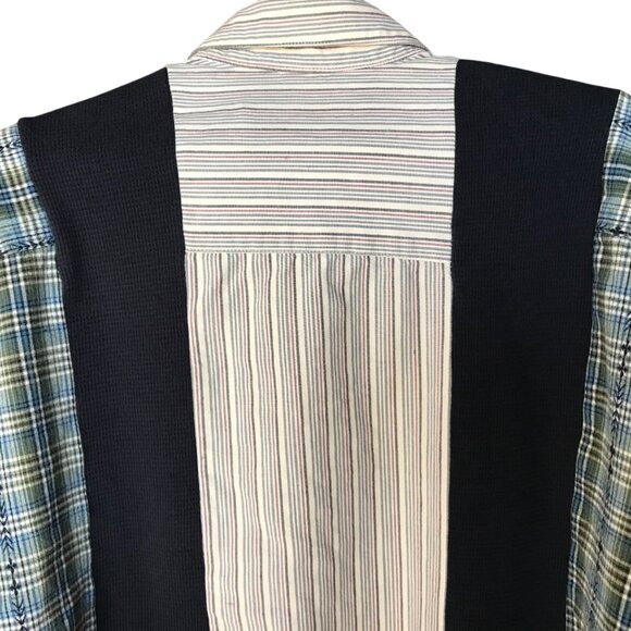 Mixed Prints Button-Down Shirt, Size L to XL: Upcycled Unisex Patchwork Boho Top - Picture 5 of 15